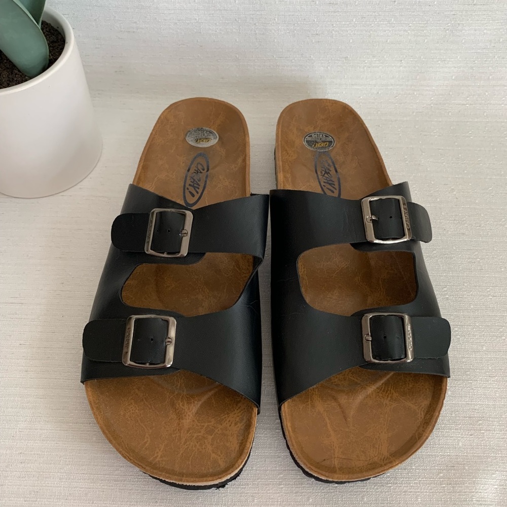 Caray Georgia Black Double Buckle Strap Slide Sandals Men’s 12